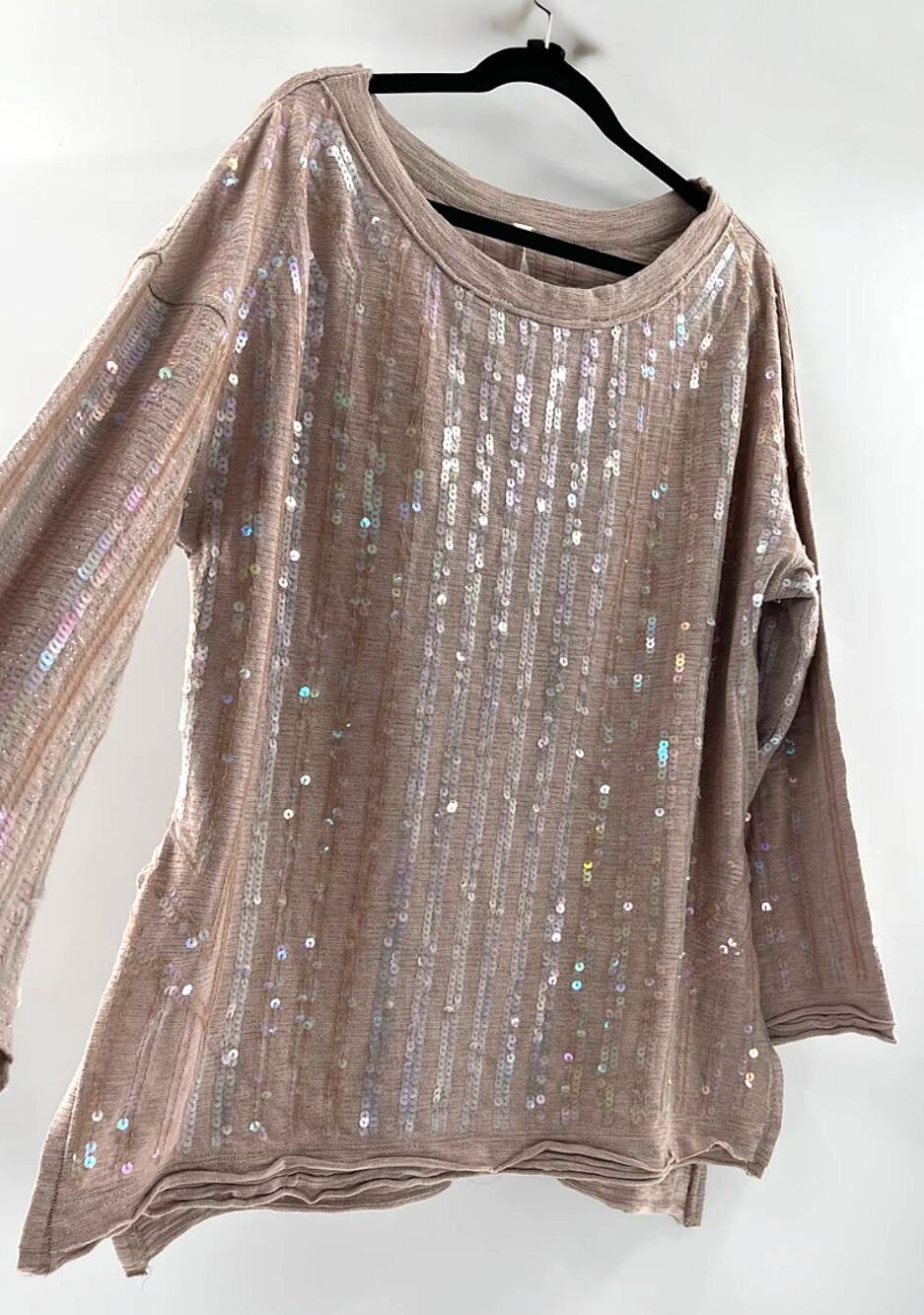 Free People Dusty Pink Sequin Oversized Sweater Boho Fairy Cottage - XL - New